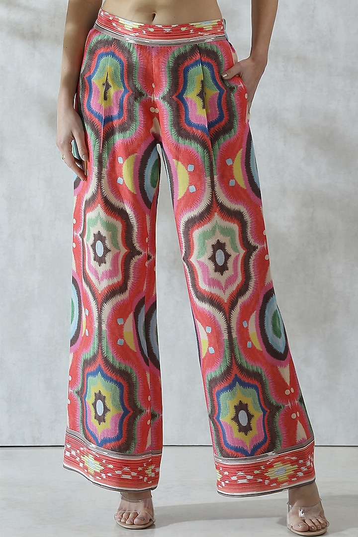 Multi-Colored Linen Blend Wide-Legged Pants by Ranna Gill at Pernia's Pop Up Shop
