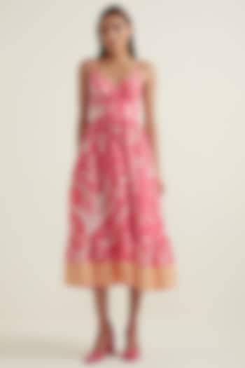 Rose Pink Linen Viscose Printed Dress by Ranna Gill at Pernia's Pop Up Shop