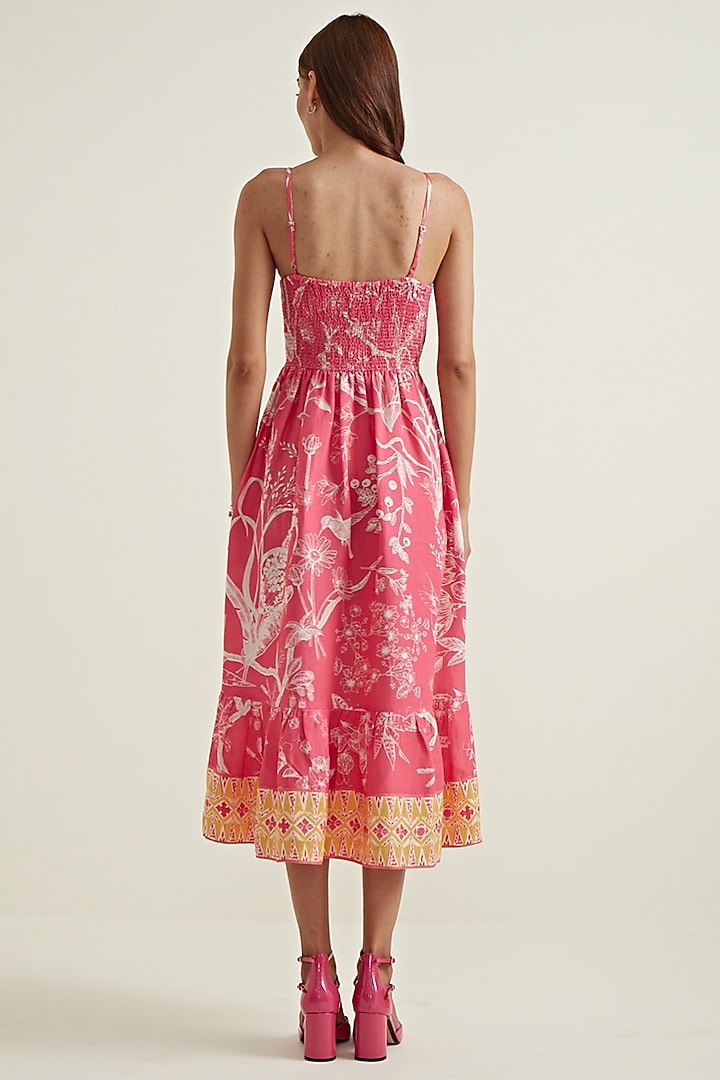 Rose Pink Linen Viscose Printed Vacation Dress by Ranna Gill at Pernia's Pop Up Shop