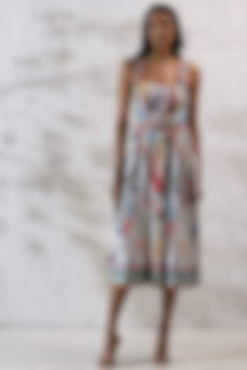 Multi-Colored Linen Viscose Printed Midi Vacation Dress by Ranna Gill at Pernia's Pop Up Shop