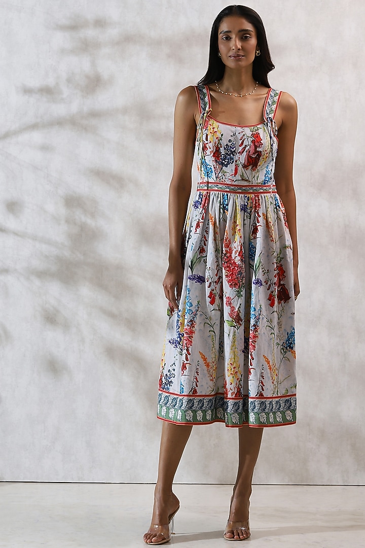 Multi-Colored Linen Viscose Printed Midi Vacation Dress by Ranna Gill at Pernia's Pop Up Shop