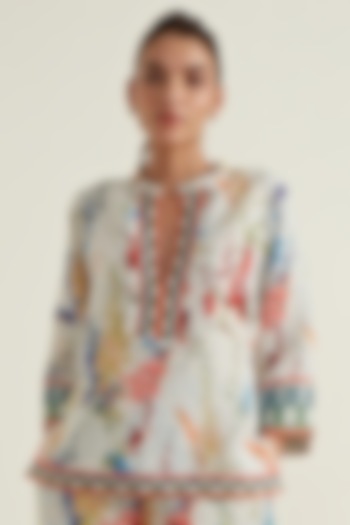 Multi-Colored Linen Viscose Printed Kimono Top by Ranna Gill at Pernia's Pop Up Shop