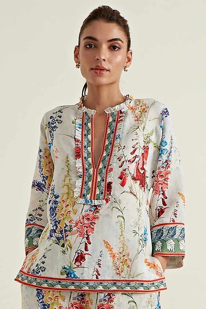 Multi-Colored Linen Viscose Printed Kimono Top by Ranna Gill at Pernia's Pop Up Shop