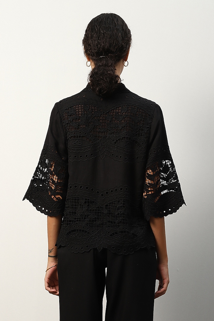 Black Linen Viscose Shirt by Ranna Gill at Pernia's Pop Up Shop