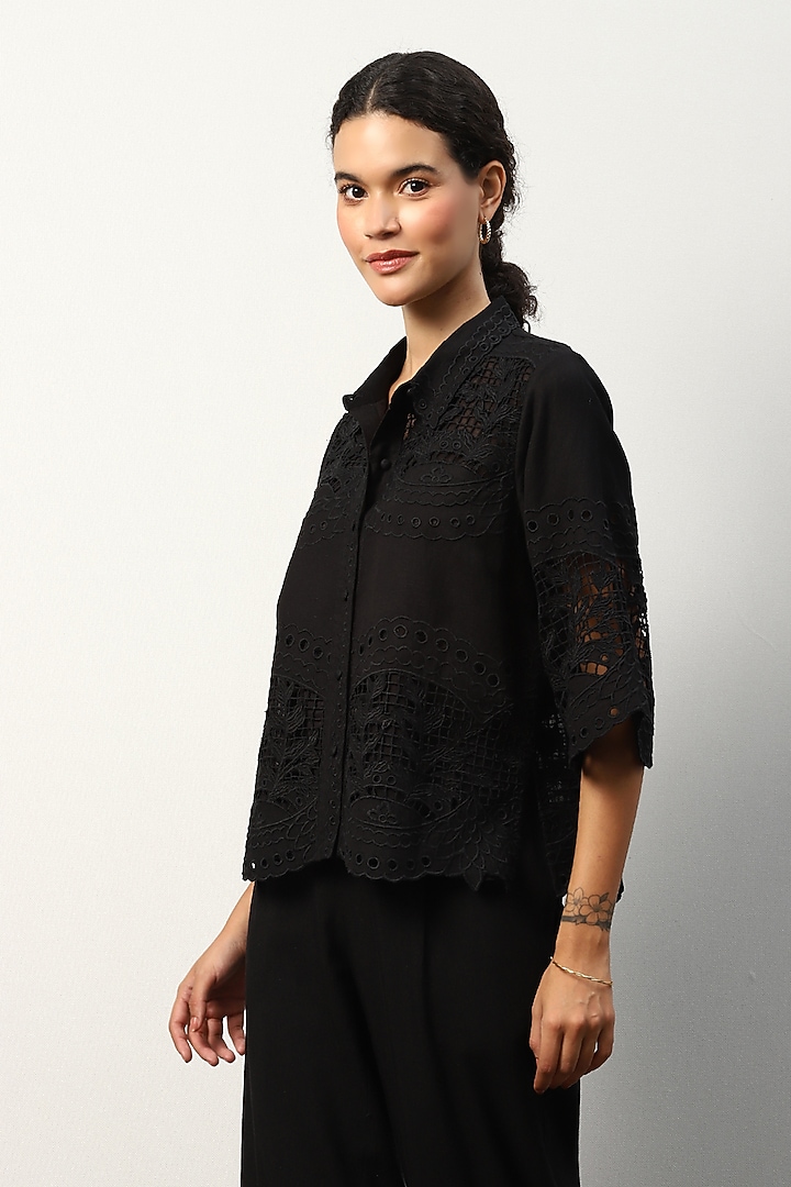 Black Linen Viscose Shirt by Ranna Gill at Pernia's Pop Up Shop
