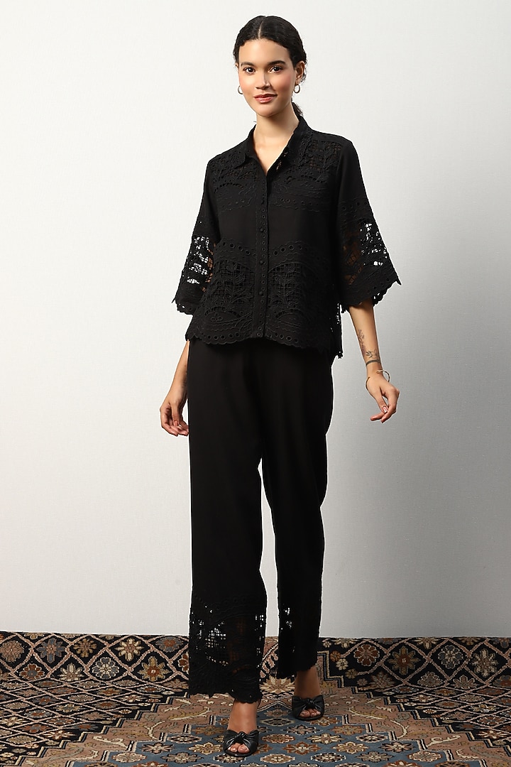 Black Linen Viscose Shirt by Ranna Gill at Pernia's Pop Up Shop