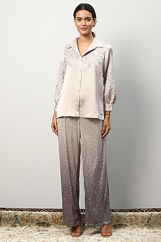 Lavender Poly Satin Top by Ranna Gill