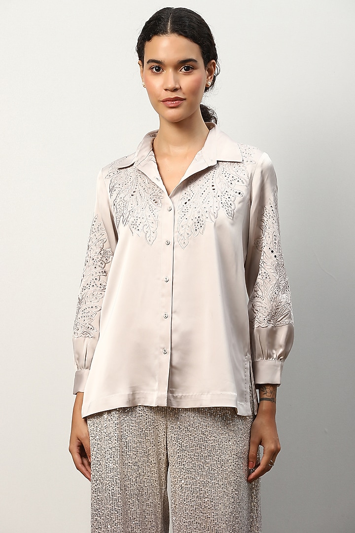 Lavender Poly Satin Top by Ranna Gill at Pernia's Pop Up Shop