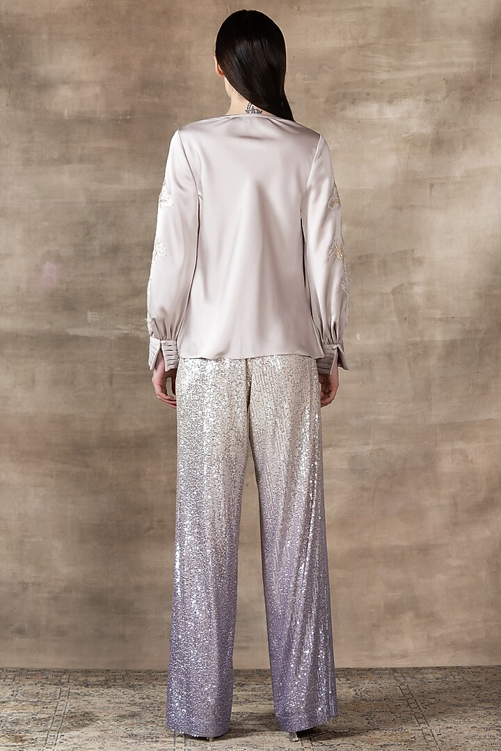 Silver & Grey Poly Satin Top by Ranna Gill at Pernia's Pop Up Shop