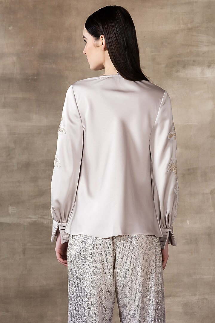 Silver & Grey Poly Satin Top by Ranna Gill at Pernia's Pop Up Shop