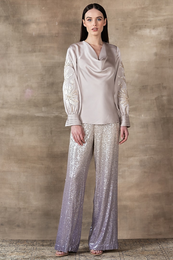 Silver & Grey Poly Satin Top by Ranna Gill at Pernia's Pop Up Shop