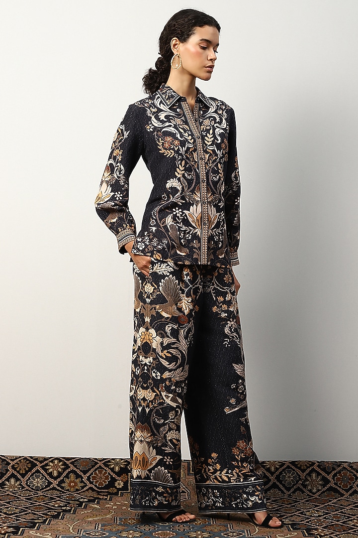 Black Linen Viscose Printed Top by Ranna Gill at Pernia's Pop Up Shop