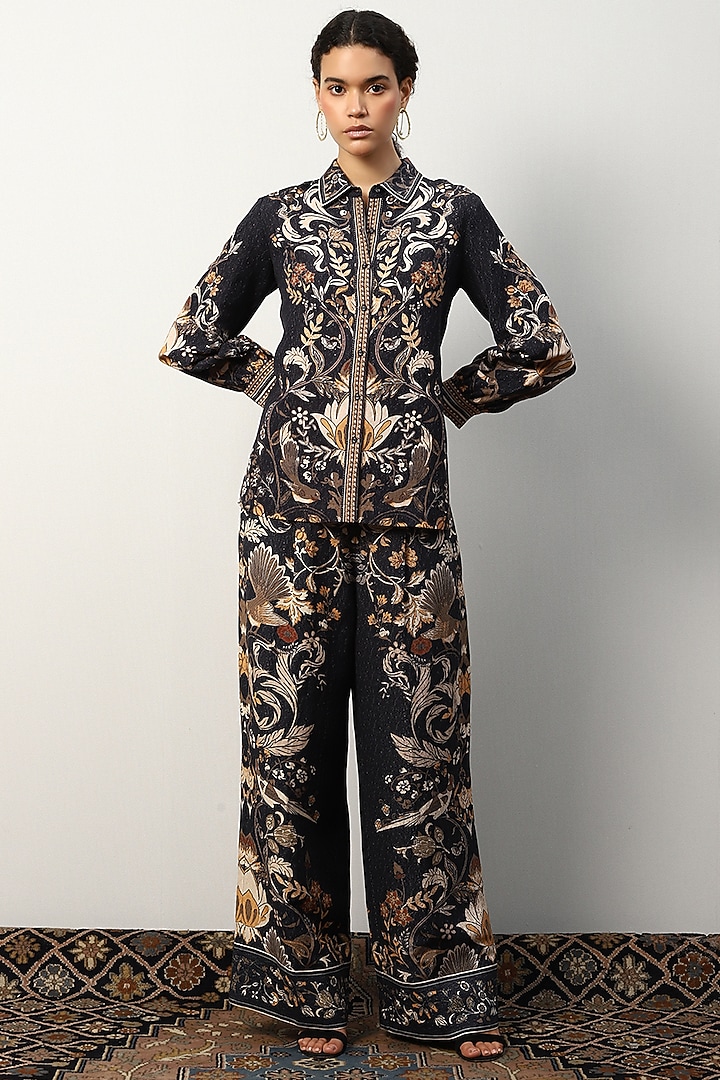 Black Linen Viscose Printed Top by Ranna Gill at Pernia's Pop Up Shop