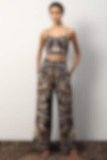 Black Linen Viscose Motifs Corset by Ranna Gill at Pernia's Pop Up Shop