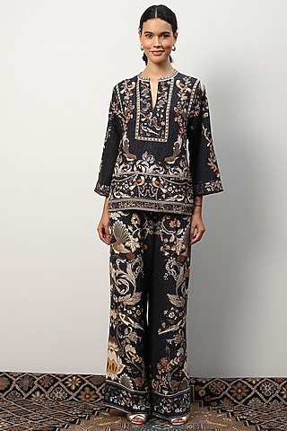 Black Linen Viscose Top by Ranna Gill