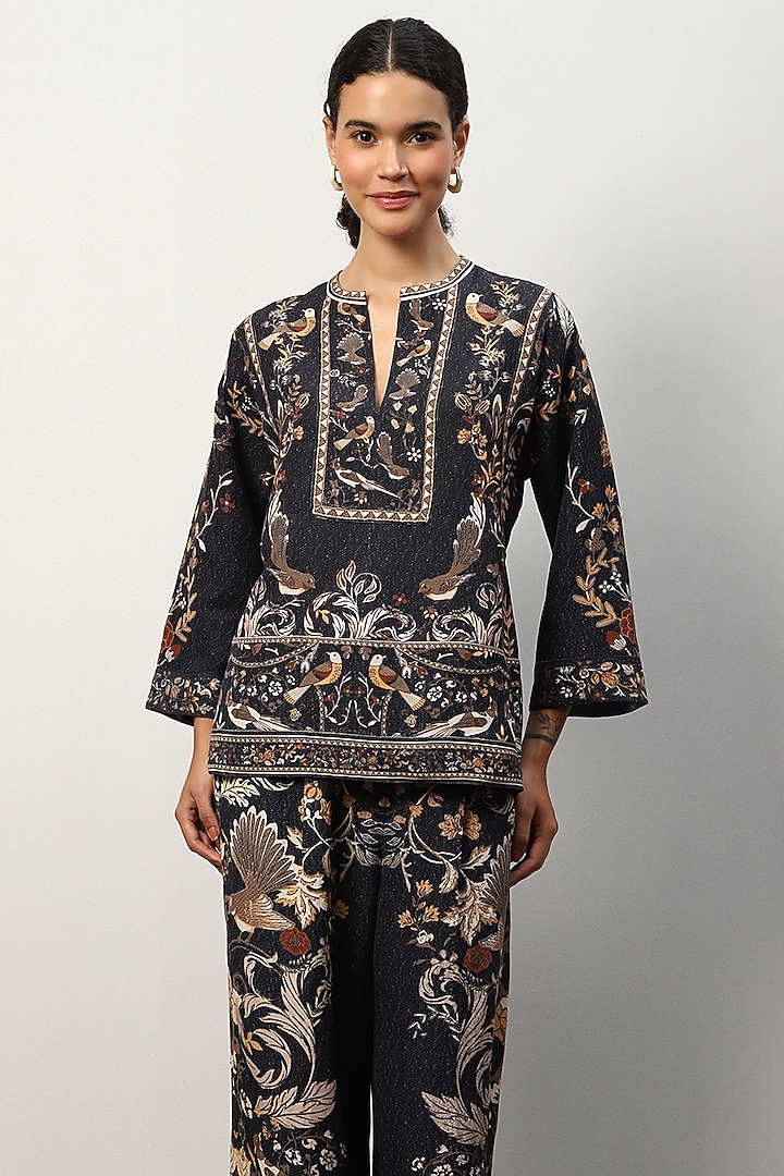 Black Linen Viscose Top by Ranna Gill at Pernia's Pop Up Shop