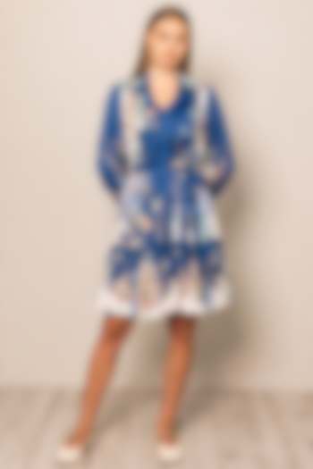 Multi-Colored Viscose Satin Printed Pleated Vacation Dress by Ranna Gill at Pernia's Pop Up Shop