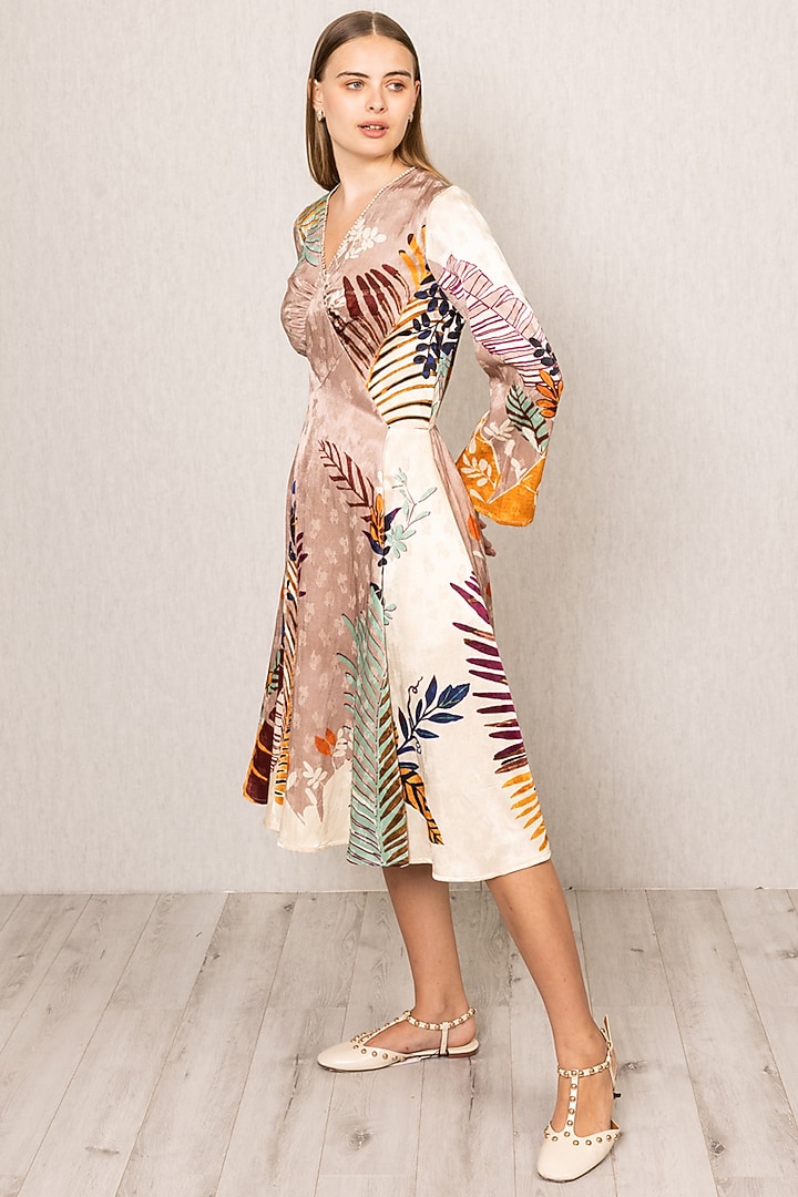Multi-Colored Viscose Jacquard Floral Printed Midi Vacation Dress by Ranna Gill at Pernia's Pop Up Shop