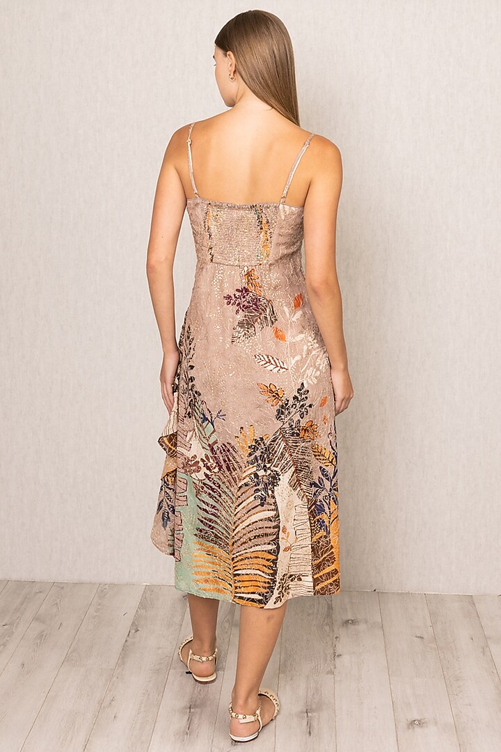 Multi-Colored Viscose Georgette Floral Printed & Embroidered Ruffled Midi Vacation Dress by Ranna Gill at Pernia's Pop Up Shop