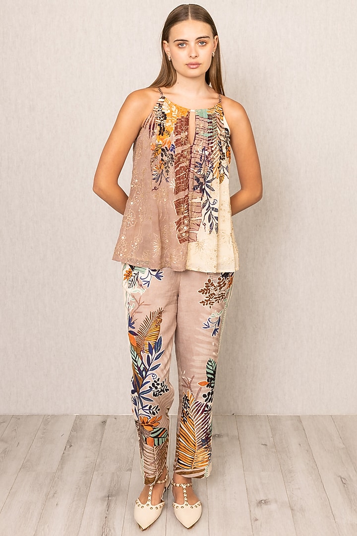 Multi-Colored Viscose Georgette Embroidered & Printed Tank Top by Ranna Gill at Pernia's Pop Up Shop
