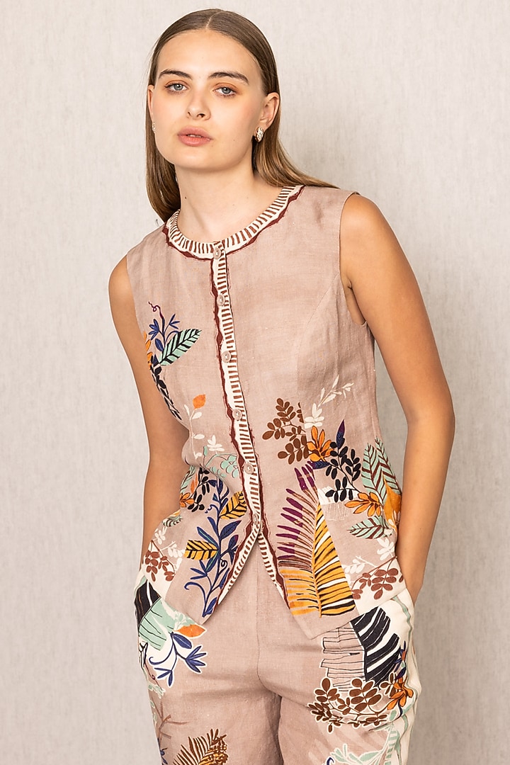 Multi-Colored Viscose Linen Embroidered Waistcoat by Ranna Gill at Pernia's Pop Up Shop