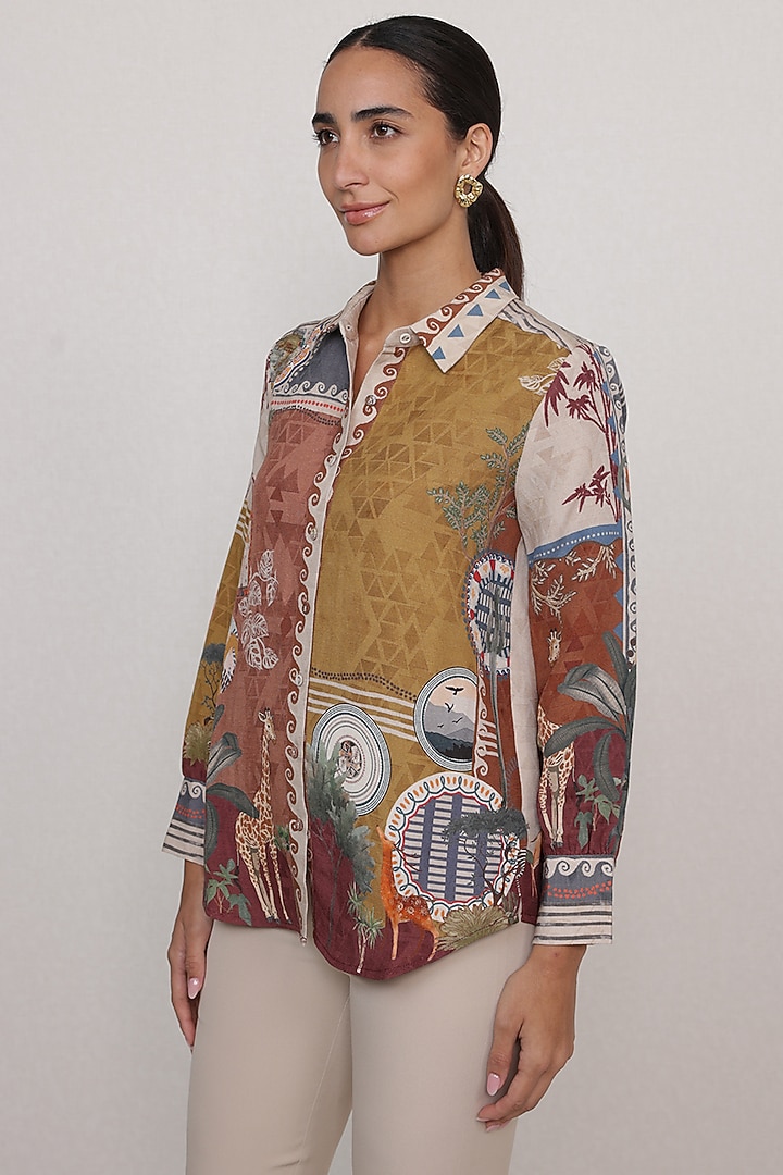Multi-Colored Viscose Linen Shirt by Ranna Gill at Pernia's Pop Up Shop