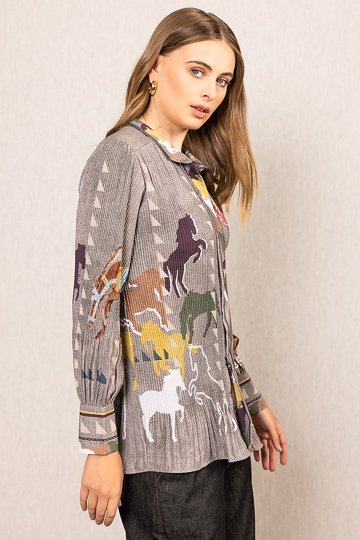 Multi-Colored Poly Crepe Printed Shirt by Ranna Gill at Pernia's Pop Up Shop