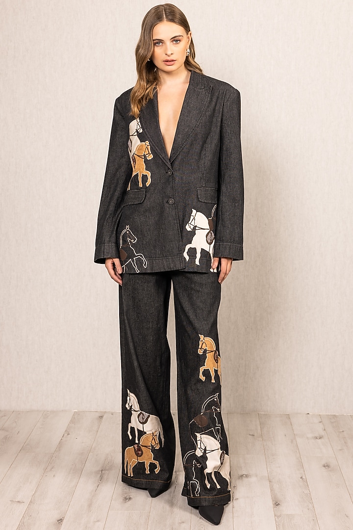 Black Denim Wide-Legged Jeans by Ranna Gill at Pernia's Pop Up Shop