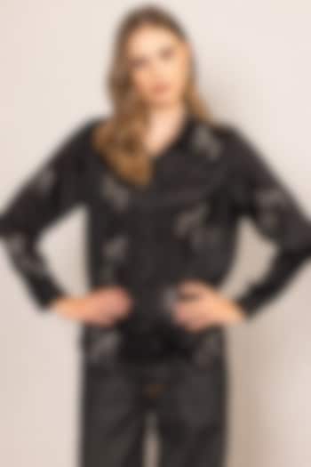 Black Royal Georgette Embroidered Shirt by Ranna Gill at Pernia's Pop Up Shop