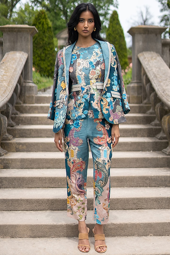 Multi-Colored Linen Viscose Printed Jacket by Ranna Gill at Pernia's Pop Up Shop