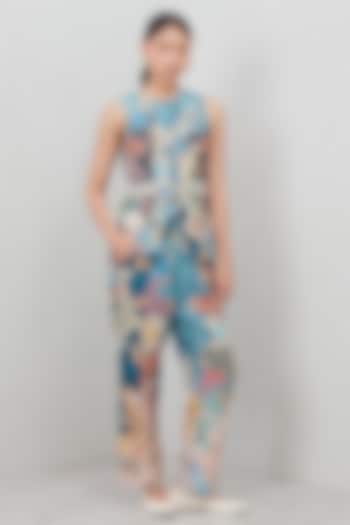 Multi-Colored Linen Viscose Printed & Embroidered Waistcoat by Ranna Gill at Pernia's Pop Up Shop