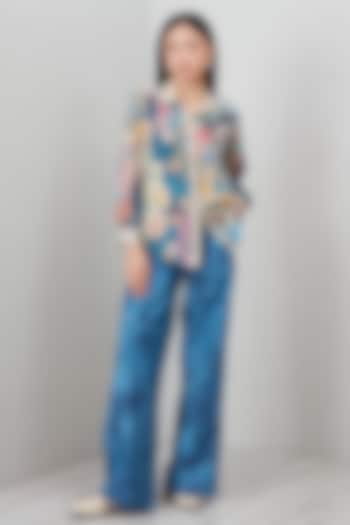 Multi-Colored Modal Satin Printed & Embroidered Shirt by Ranna Gill at Pernia's Pop Up Shop