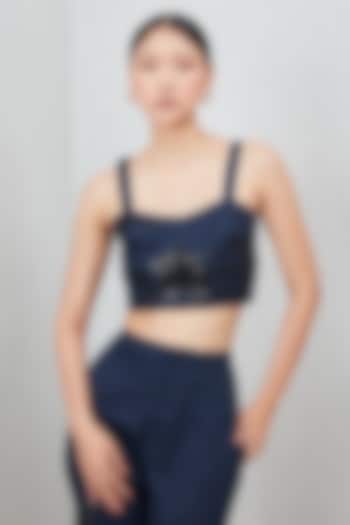 Navy Blue Cotton Twill Embroidered Bustier by Ranna Gill at Pernia's Pop Up Shop