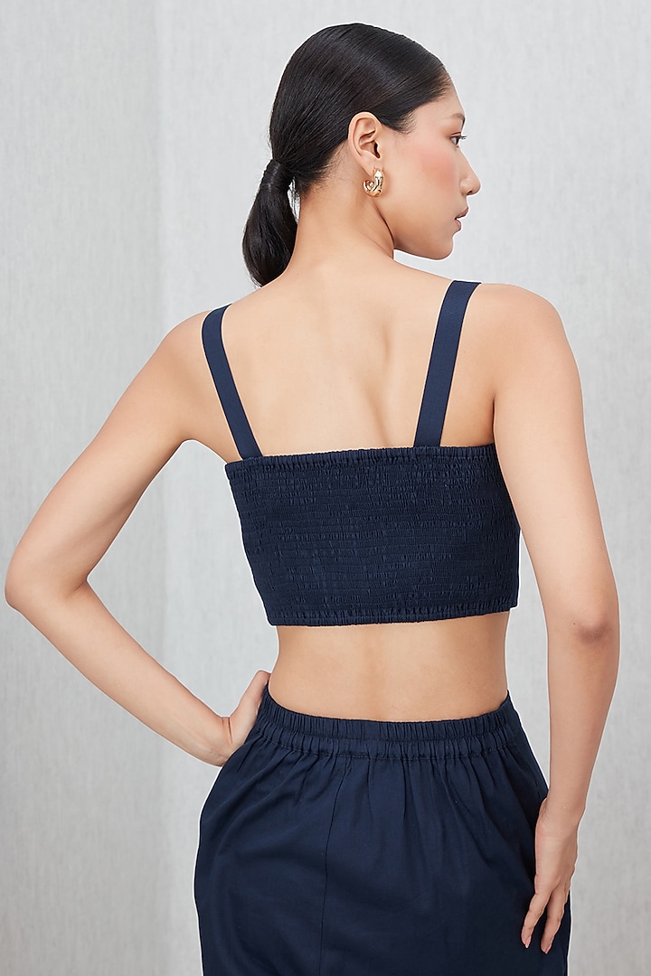 Navy Blue Cotton Twill Applique Embroidered Bustier by Ranna Gill at Pernia's Pop Up Shop
