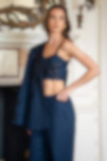 Navy Blue Cotton Twill Applique Embroidered Bustier by Ranna Gill at Pernia's Pop Up Shop