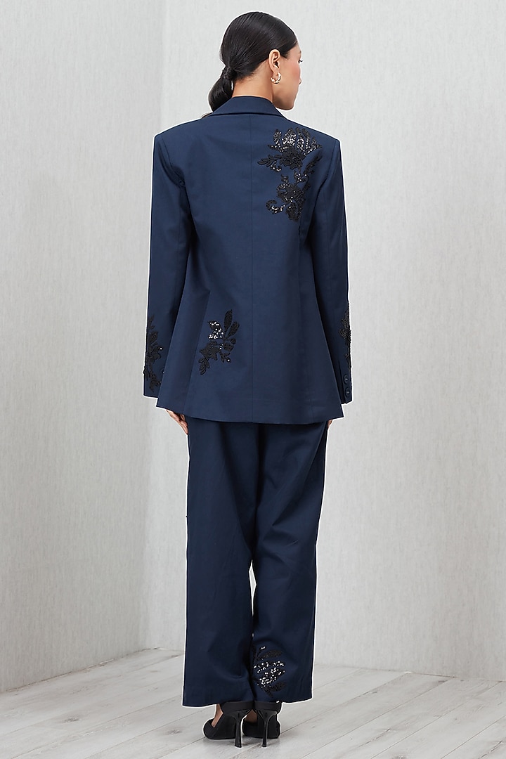 Navy Blue Cotton Twill Applique Work Jacket by Ranna Gill at Pernia's Pop Up Shop