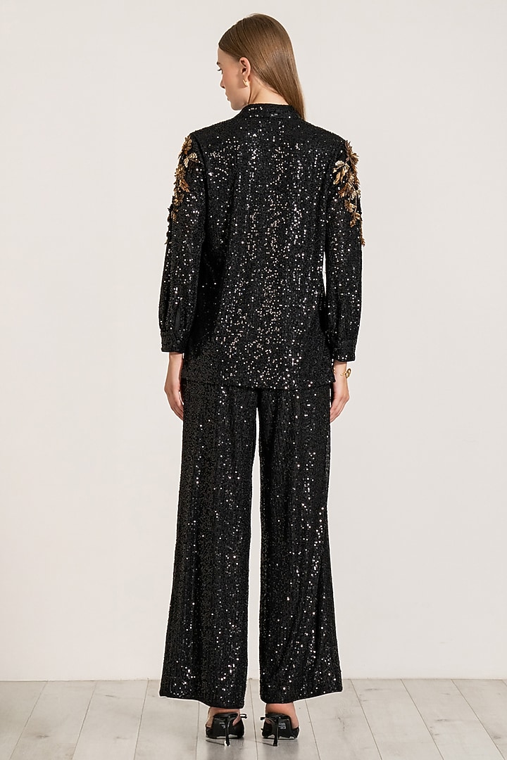 Black Sequins Embroidered Pants by Ranna Gill at Pernia's Pop Up Shop