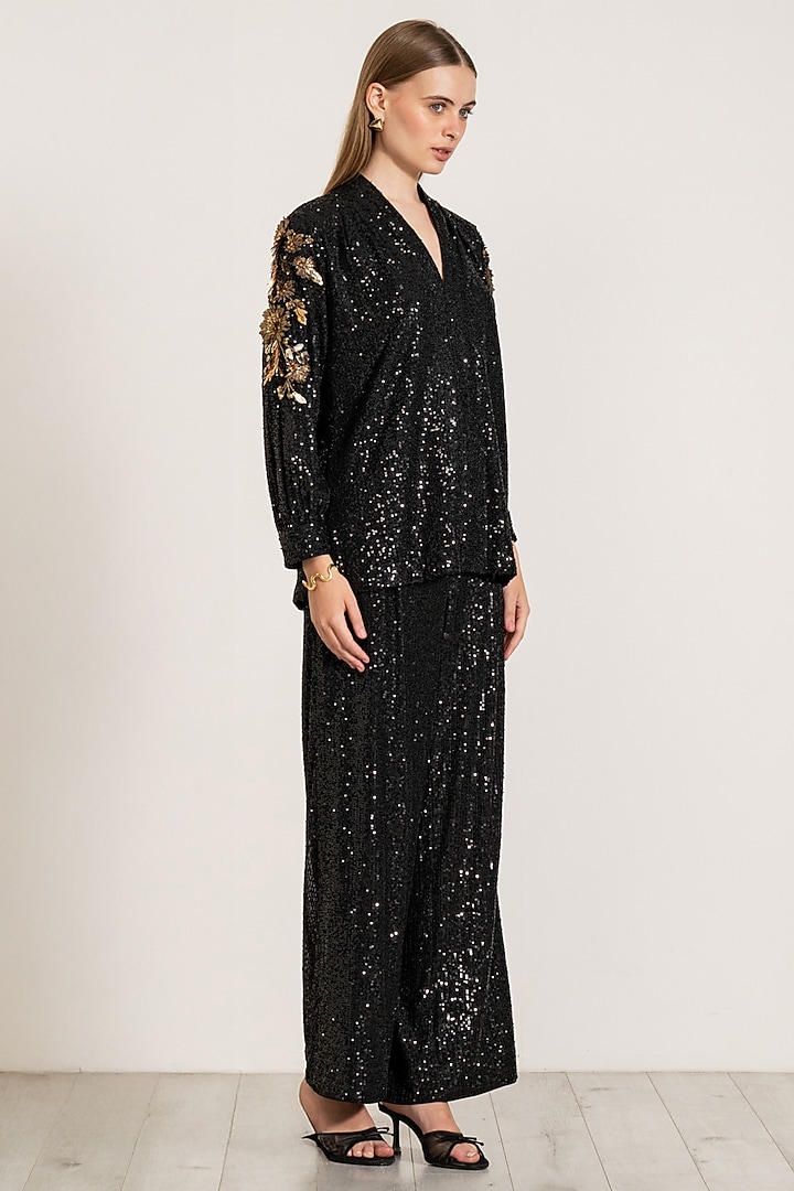 Black Sequins Embroidered Pants by Ranna Gill at Pernia's Pop Up Shop