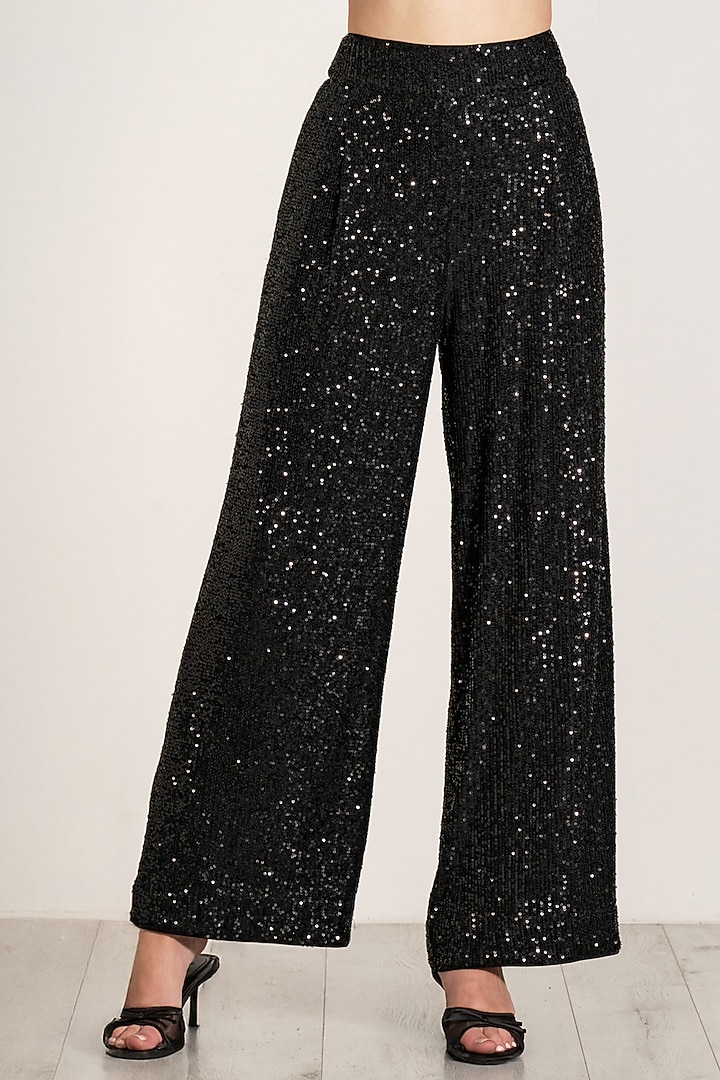 Black Sequins Embroidered Pants by Ranna Gill at Pernia's Pop Up Shop