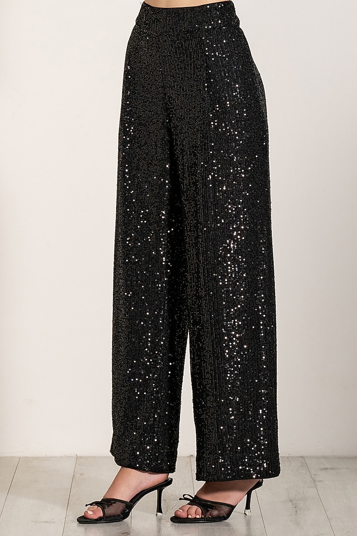 Black Sequins Embroidered Pants by Ranna Gill at Pernia's Pop Up Shop