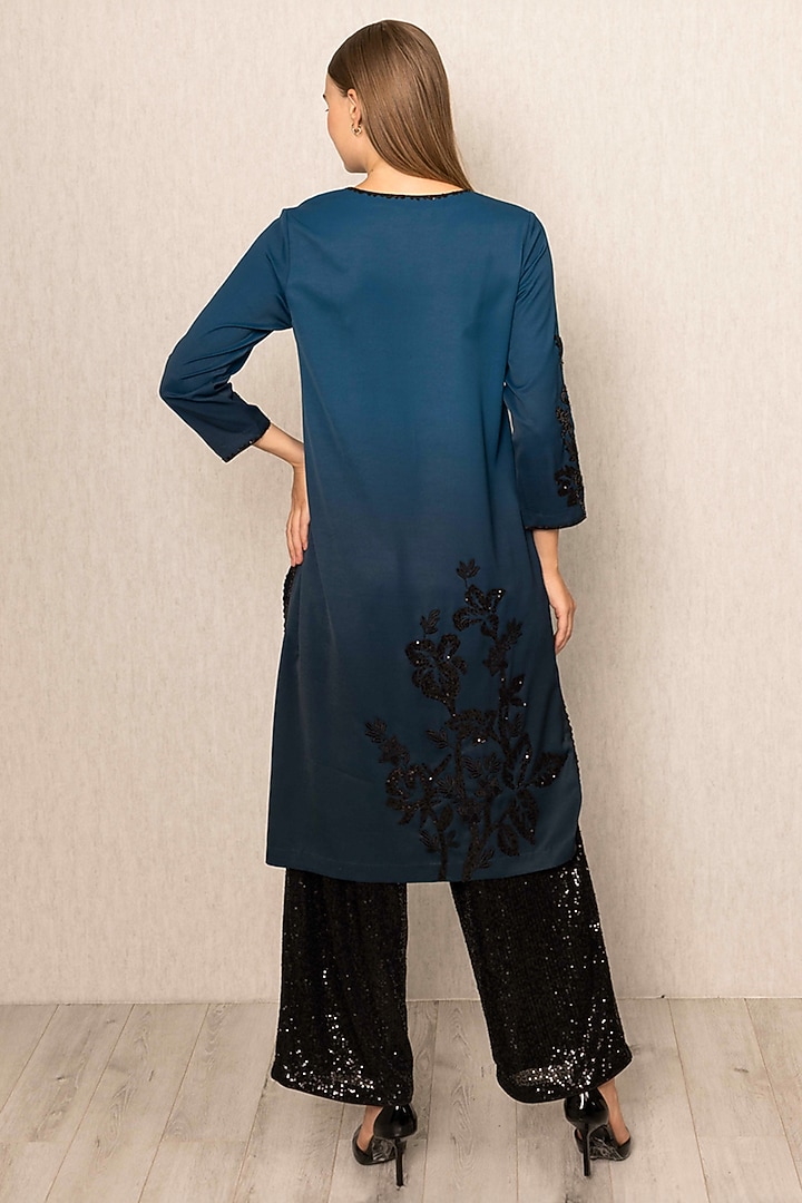 Teal Ombre China Poly Thread Work Tunic by Ranna Gill at Pernia's Pop Up Shop