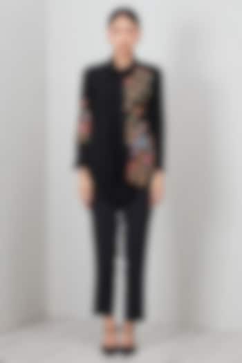 Black Royal Georgette Embroidered Blouse by Ranna Gill at Pernia's Pop Up Shop