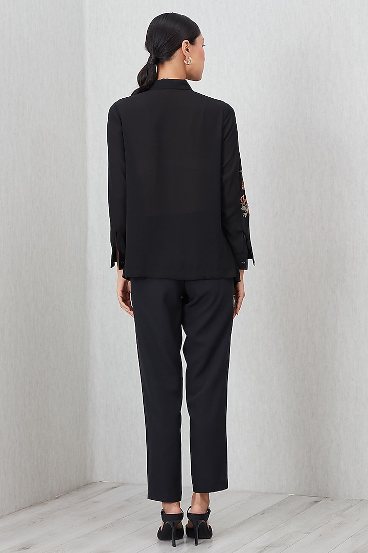 Black Royal Georgette Embroidered Blouse by Ranna Gill at Pernia's Pop Up Shop