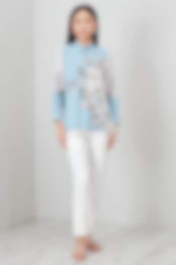 Blue-Grey Royal Georgette Embroidered Blouse by Ranna Gill at Pernia's Pop Up Shop