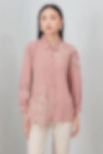 Dusty Rose China Georgette Embroidered Blouse by Ranna Gill at Pernia's Pop Up Shop