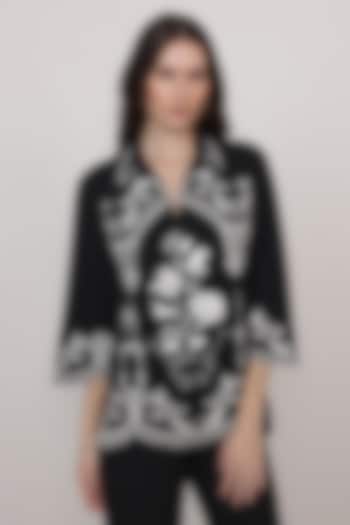Black China Crepe Embroidered Blouse by Ranna Gill at Pernia's Pop Up Shop