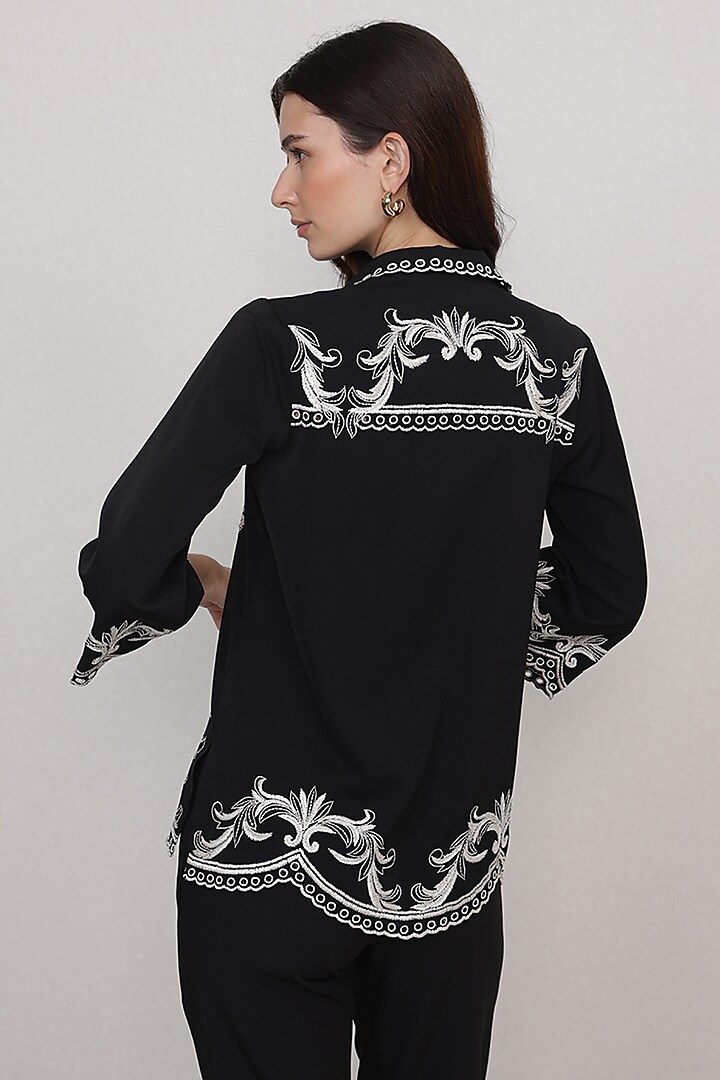 Black China Crepe Embroidered Blouse by Ranna Gill at Pernia's Pop Up Shop