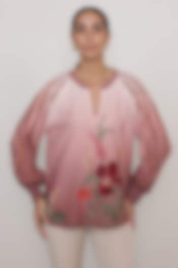 Blush Rose Poly Crinkle Embroidered Blouse by Ranna Gill at Pernia's Pop Up Shop