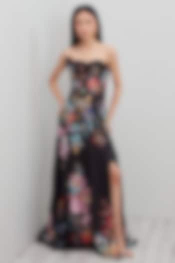 Multi-Colored Viscose Jacquard Printed & Embroidered Engagement Gown by Ranna Gill at Pernia's Pop Up Shop