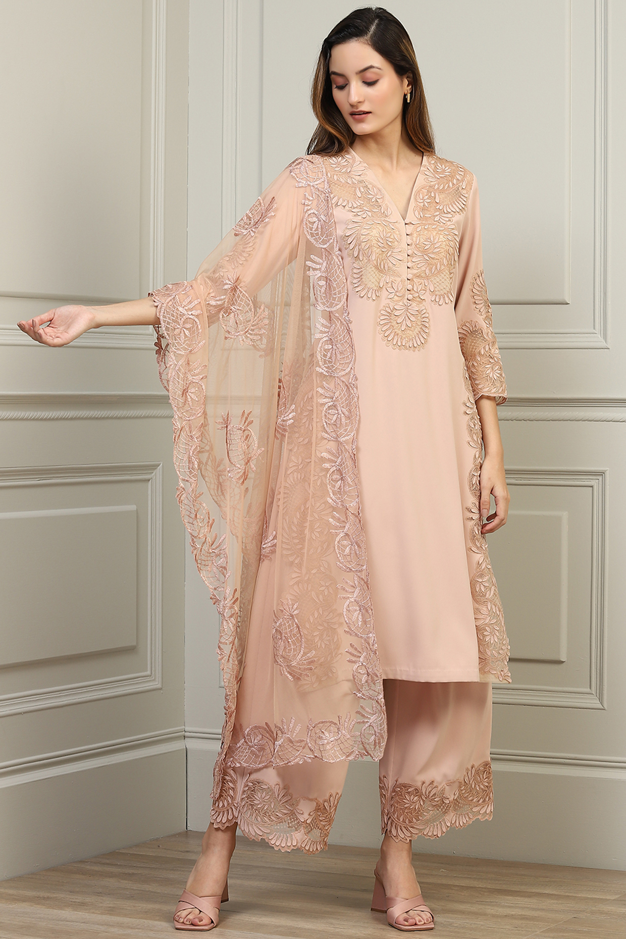 Blush Pink American Crepe Tunic Set by Ranna Gill at Pernia's Pop Up Shop